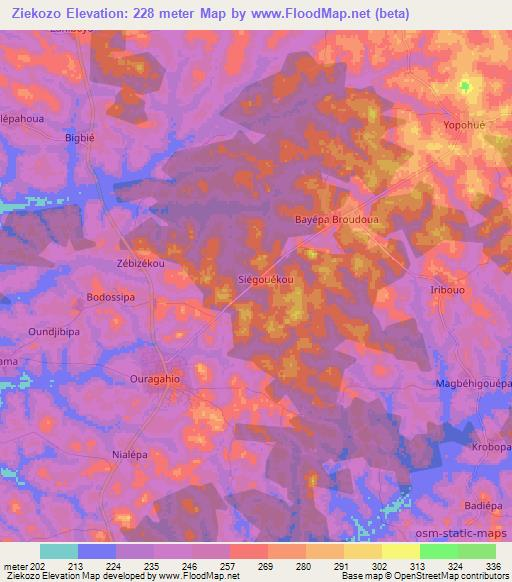 Ziekozo,Ivory Coast Elevation Map