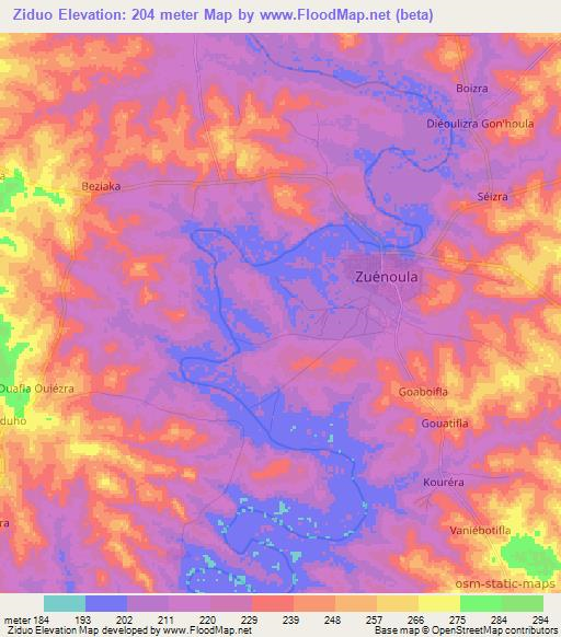 Ziduo,Ivory Coast Elevation Map
