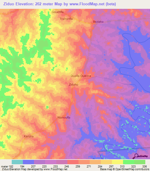 Ziduo,Ivory Coast Elevation Map