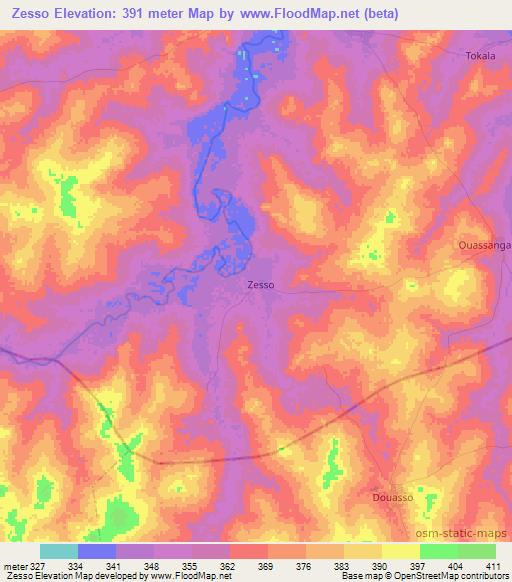 Zesso,Ivory Coast Elevation Map