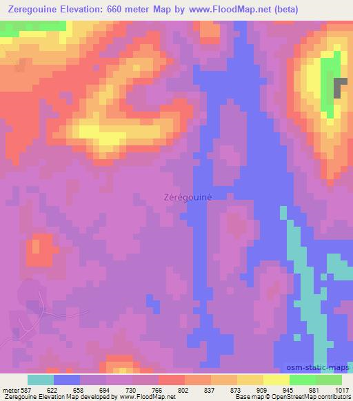 Zeregouine,Ivory Coast Elevation Map