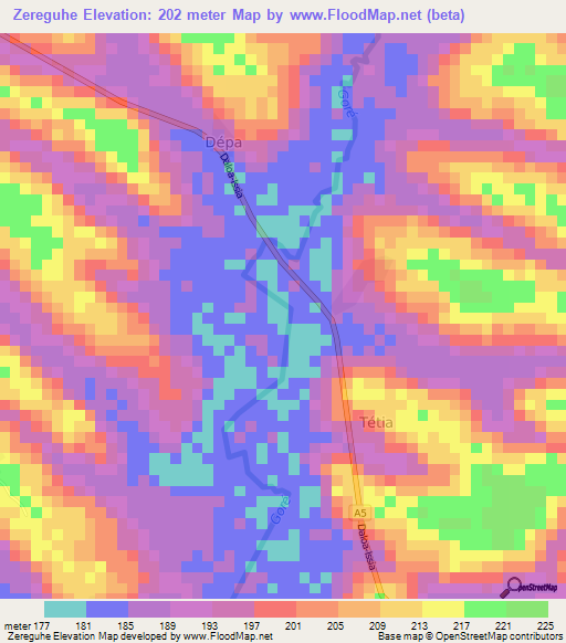 Zereguhe,Ivory Coast Elevation Map