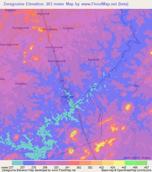 Zeregouine,Ivory Coast Elevation Map
