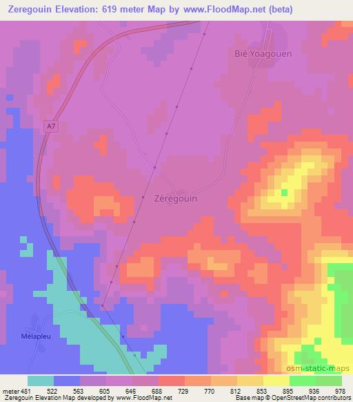 Zeregouin,Ivory Coast Elevation Map