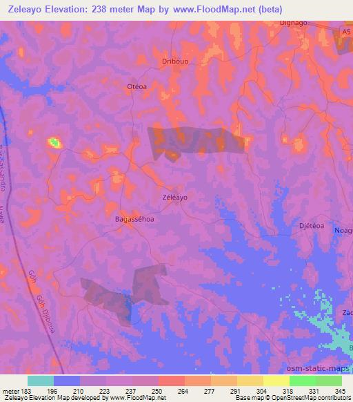 Zeleayo,Ivory Coast Elevation Map