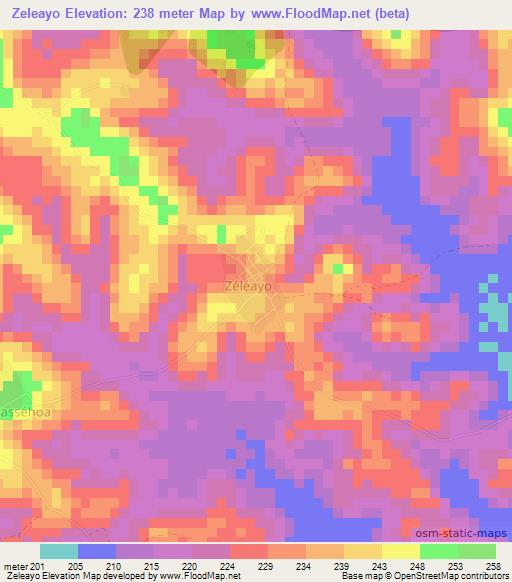 Zeleayo,Ivory Coast Elevation Map