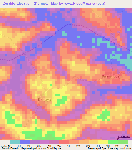Zerahio,Ivory Coast Elevation Map