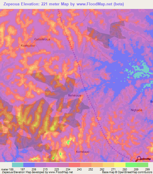 Zepeoua,Ivory Coast Elevation Map