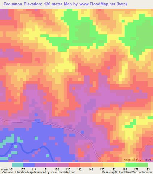 Zeouanou,Ivory Coast Elevation Map