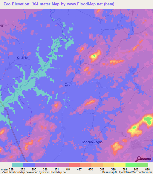 Zeo,Ivory Coast Elevation Map