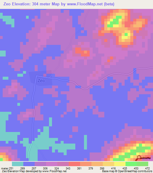 Zeo,Ivory Coast Elevation Map