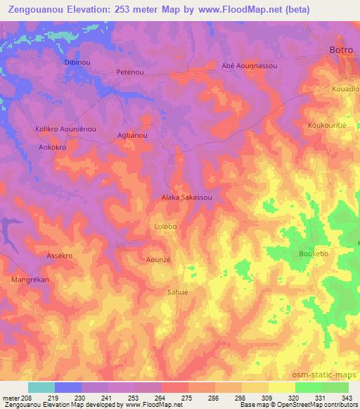 Zengouanou,Ivory Coast Elevation Map