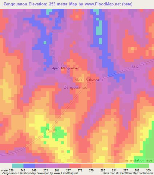 Zengouanou,Ivory Coast Elevation Map