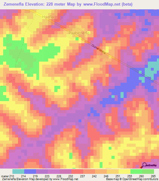 Zemenefla,Ivory Coast Elevation Map