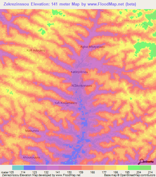 Zekrezinssou,Ivory Coast Elevation Map