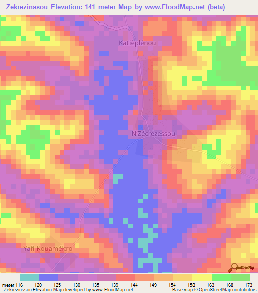 Zekrezinssou,Ivory Coast Elevation Map