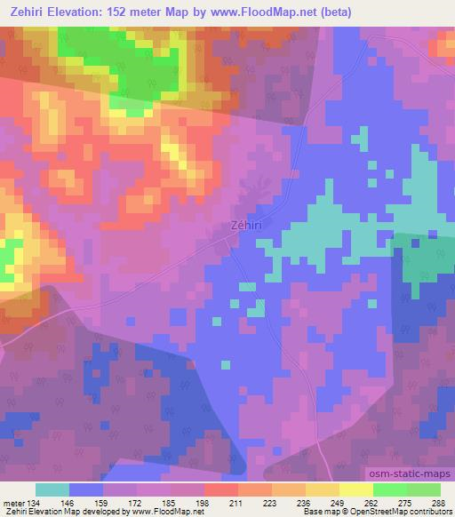 Zehiri,Ivory Coast Elevation Map