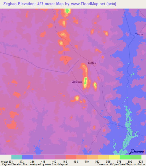 Zegbao,Ivory Coast Elevation Map