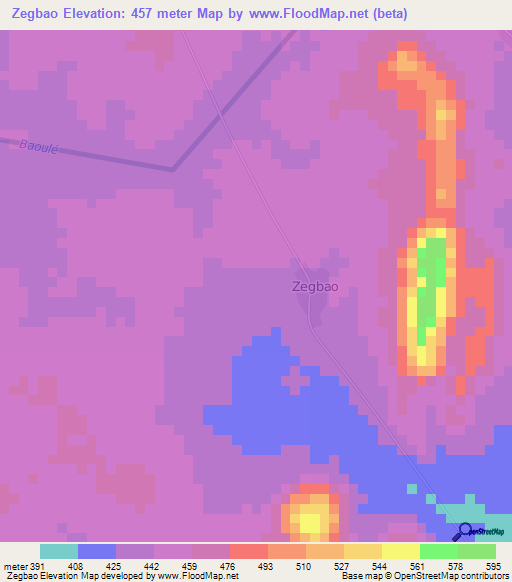 Zegbao,Ivory Coast Elevation Map