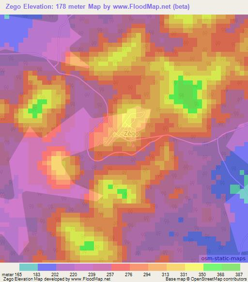 Zego,Ivory Coast Elevation Map