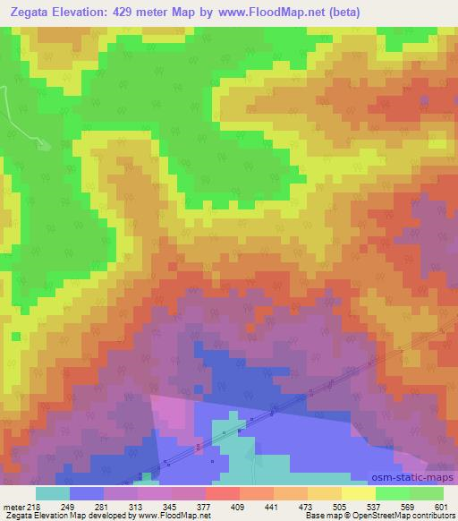 Zegata,Ivory Coast Elevation Map