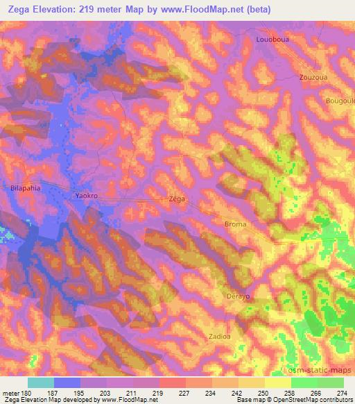 Zega,Ivory Coast Elevation Map