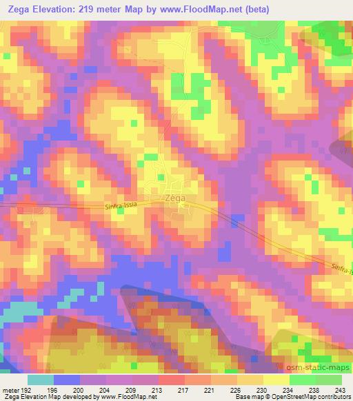 Zega,Ivory Coast Elevation Map