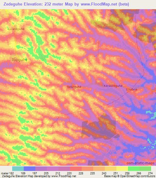Zedeguhe,Ivory Coast Elevation Map