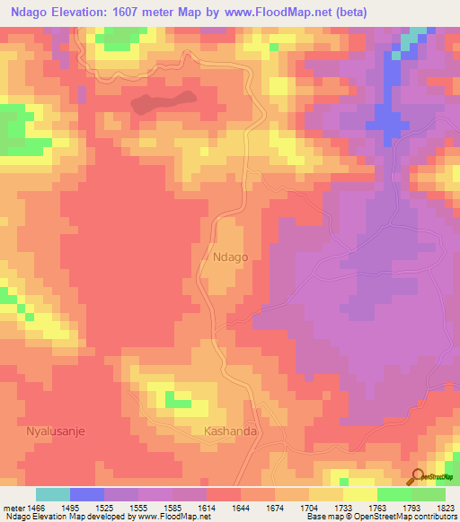 Ndago,Uganda Elevation Map