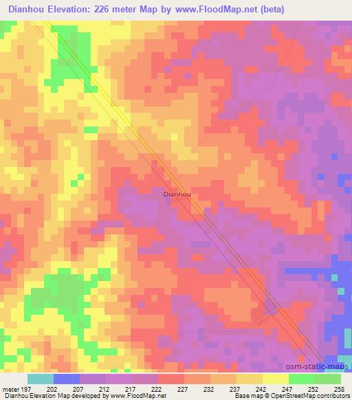 Dianhou,Ivory Coast Elevation Map