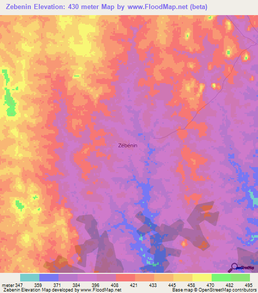 Zebenin,Ivory Coast Elevation Map