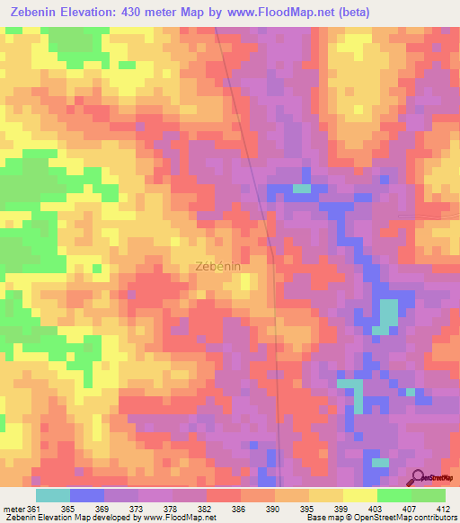 Zebenin,Ivory Coast Elevation Map