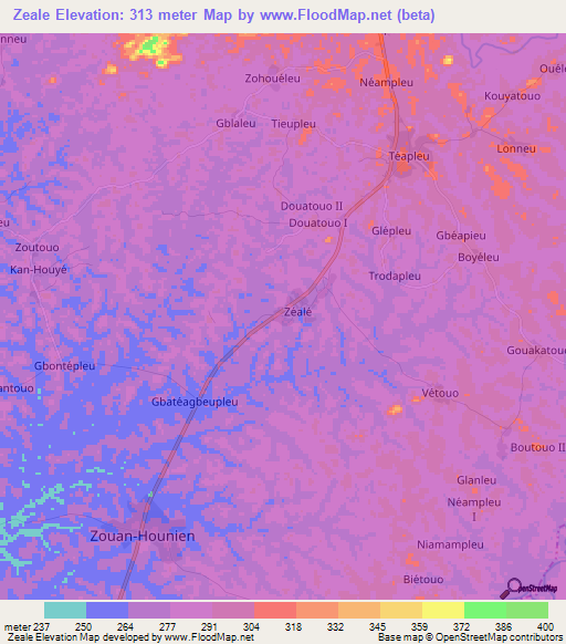 Zeale,Ivory Coast Elevation Map