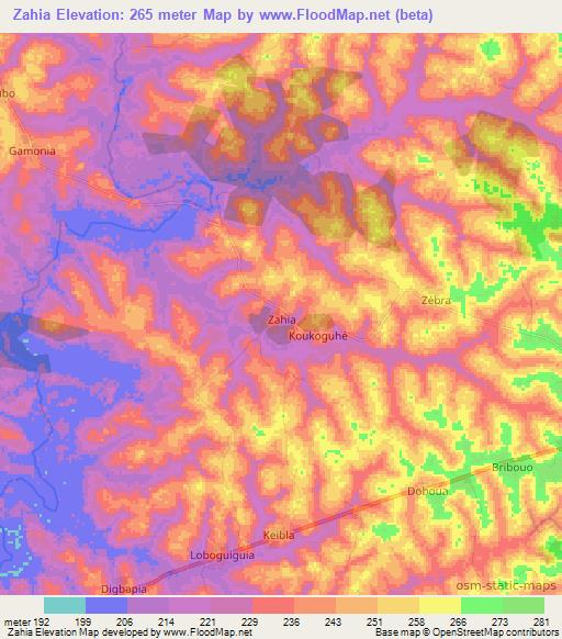 Zahia,Ivory Coast Elevation Map