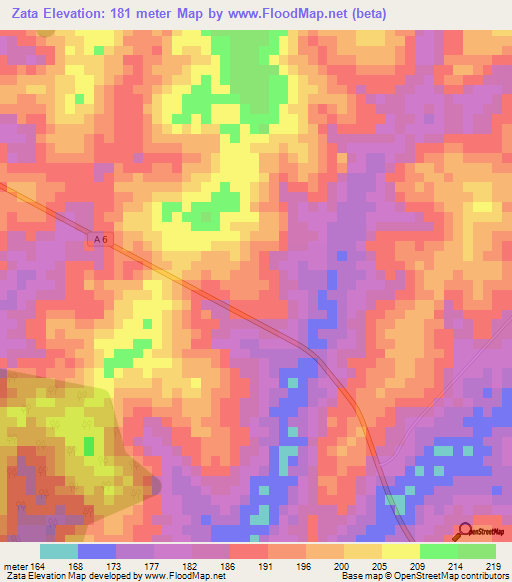 Zata,Ivory Coast Elevation Map