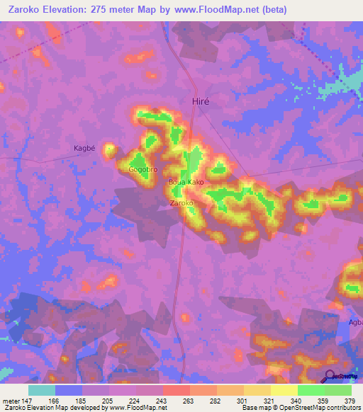 Zaroko,Ivory Coast Elevation Map