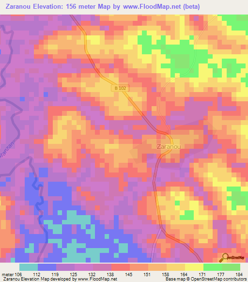 Zaranou,Ivory Coast Elevation Map