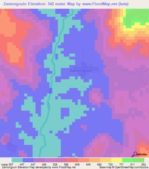 Zantongouin,Ivory Coast Elevation Map