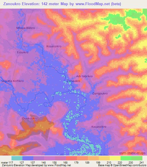 Zanoukro,Ivory Coast Elevation Map