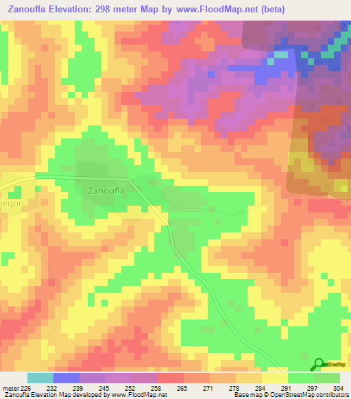 Zanoufla,Ivory Coast Elevation Map