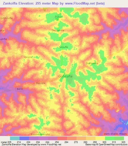 Zankoifla,Ivory Coast Elevation Map