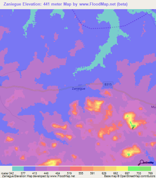 Zaniegue,Ivory Coast Elevation Map