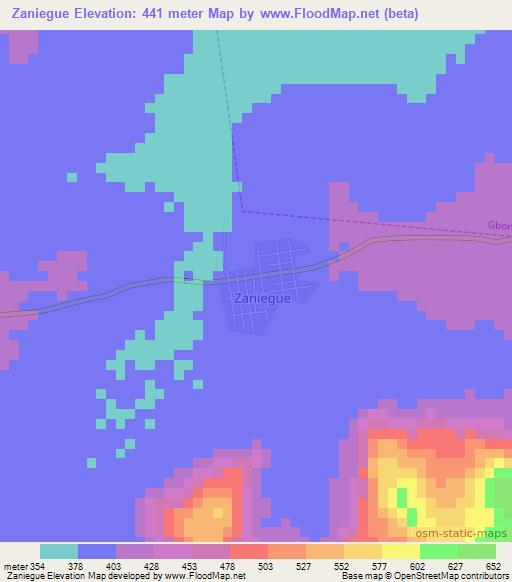 Zaniegue,Ivory Coast Elevation Map