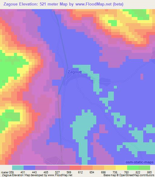 Zagoue,Ivory Coast Elevation Map