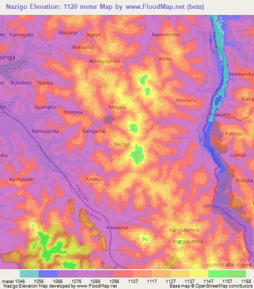 Nazigo,Uganda Elevation Map