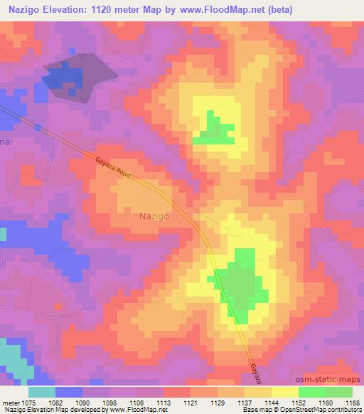 Nazigo,Uganda Elevation Map