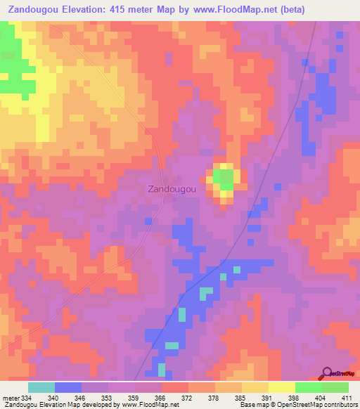 Zandougou,Ivory Coast Elevation Map