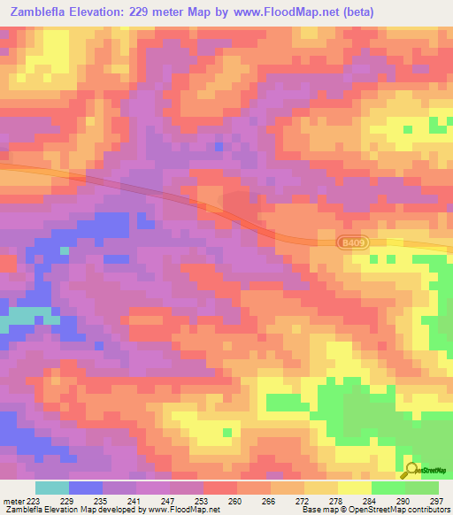 Zamblefla,Ivory Coast Elevation Map