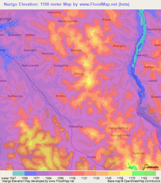 Nazigo,Uganda Elevation Map