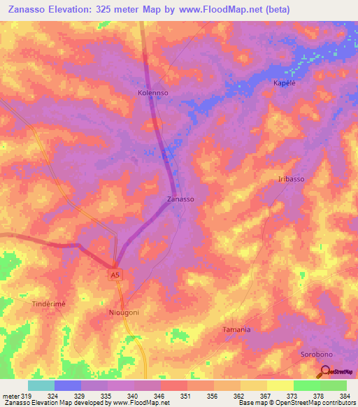 Zanasso,Ivory Coast Elevation Map
